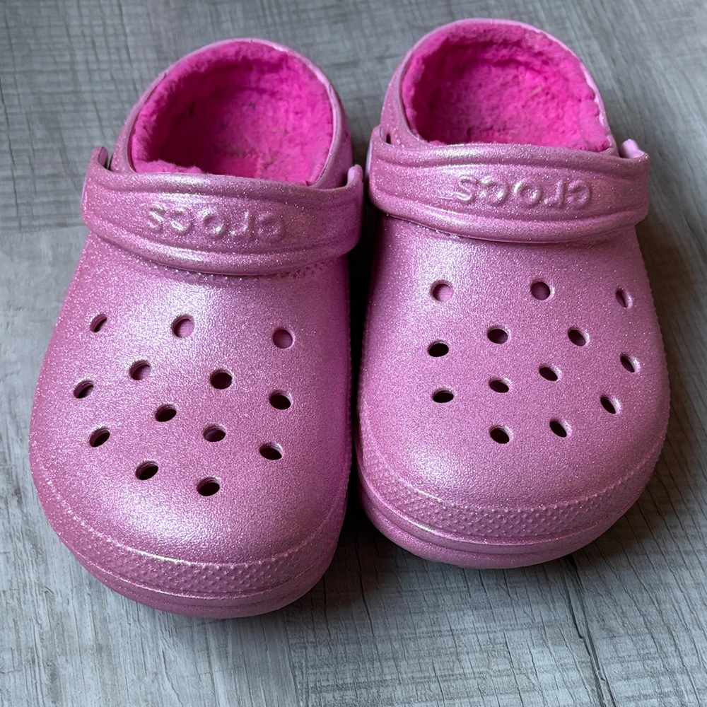 CROCS Kids Glittery Pink Slippers